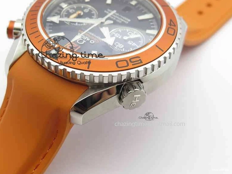 0408 Planet Ocean Master Chrono 45mm SS OM 1:1 Best Edition Black Dial On Orange Rubber Strap A Attractive 8170